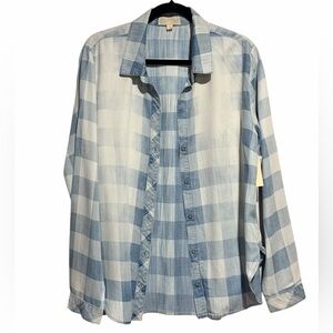Olive + Sloane Blue White Checkered Button Down Shirt Large